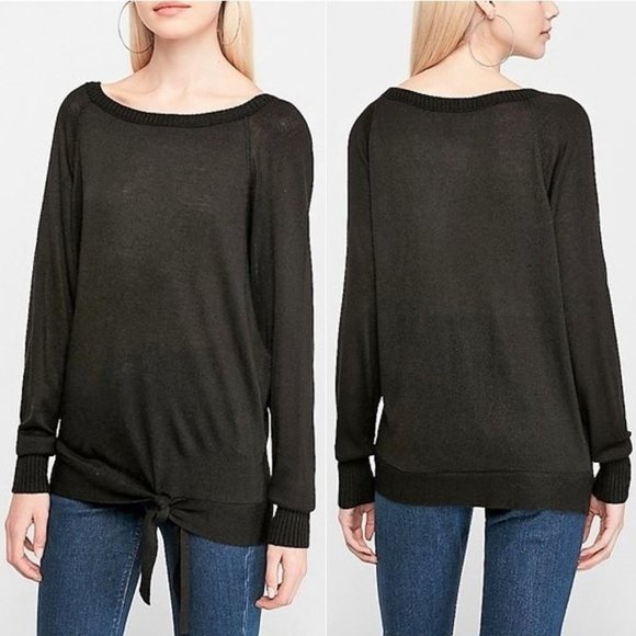 Ultra Comfy Side-Tie Jet Black Tunic Sweater by Express - Picture 1 of 16